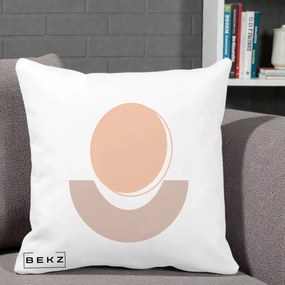 Perna Decorativa Geometric Boho Luna si Disc, 40x40 cm, Alba Mata, Husa Detasabila, Perna Inclusa, BEKZ®