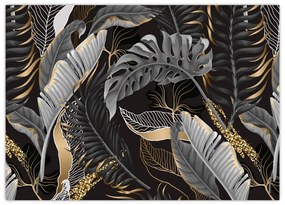 Tablou pe sticlă - Frunze tropicale, Galben - auriu (70x50 cm)