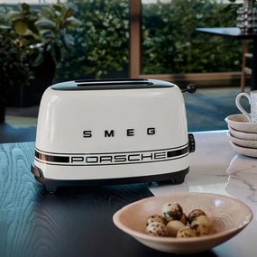 Prăjitor de pâine SMEG 50's Style Porsche TSF01PCWEU, 950 W, 2 felii, 6 niveluri, Tava pentru firimituri, Cablu integrat, Oțel inoxidabil, Alb