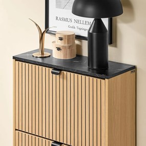 PANM6 - Pantofar 60 cm cu 2 compartimente, pantofare, depozitare pantofi, mobilier hol riflaje - Maro - Negru imitatie de marmura