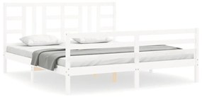 3193937 vidaXL Cadru de pat cu tăblie Super King Size, alb, lemn masiv