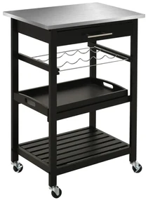 HOMCOM Carucior de Servire, carucior pentru bucatarie cu raft pentru sticle, 60L x 40l x 85h cm, blat din inox, negru | Aosom Romania