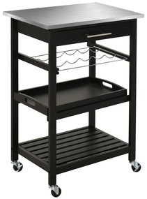 HOMCOM Carucior de Servire, carucior pentru bucatarie cu raft pentru sticle, 60L x 40l x 85h cm, blat din inox, negru | Aosom Romania