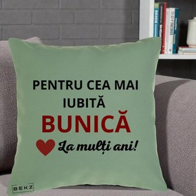 Cadou pentru Bunica - Perna Personalizata Pentru Cea Mai Iubita Bunica La Multi Ani Rosu, 40x40 cm, Verde, Husa Detasabila, Perna Inclusa, BEKZ®