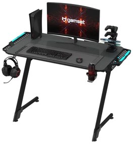 Masă de gaming SNAKE 100x60 cm, iluminare LED RGB, negru