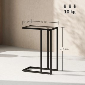 HOMCOM Măsuță de Cafea în Formă de C din Sticlă și Oțel, 46x25x63.5 cm, Negru | Aosom Romania