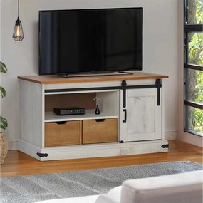 vidaXL Dulap TV HALDEN cu ușă glisantă alb 110x40x60 cm lemn masiv