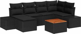 vidaXL Set de canapele pentru grădină cu pernă 7 pcs Negru poliratan