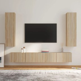 Set comoda TV, 4 piese, stejar sonoma, lemn prelucrat 4, Stejar sonoma, 100 x 30 x 30 cm