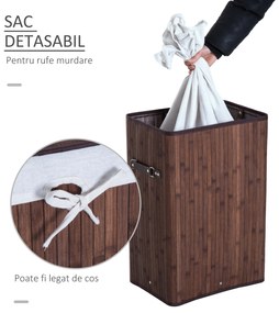 HOMCOM Coș de Rufe din Bambus cu Capac și Geantă Detașabilă, 40x30x60cm, Design Elegant în Maro | Aosom Romania