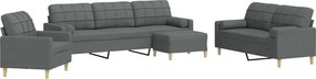 vidaXL Set canapele cu taburet și perne, 4 piese, gri închis, textil
