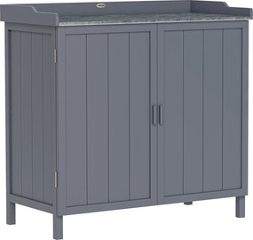 Outsunny Dulap pentru Exterior din Lemn de Brad cu Blat de Lucru din Metal Zincat si 2 Rafturi pentru Scule, 98x48x95.5 cm, Gri | Aosom Romania
