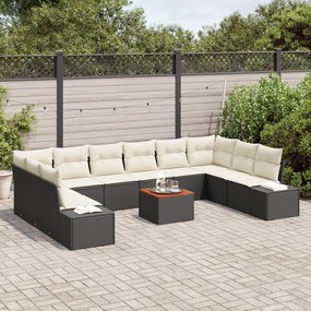 vidaXL Set de Canapea pentru Grădină cu 11 Piese și Perne Negre, Rattan și Sticlă, Acacia