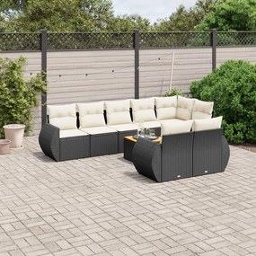 3225090 vidaXL Set mobilier de grădină cu perne, 9 piese, negru, poliratan