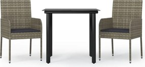 vidaXL Set mobilier de grădină cu perne, 3 piese, negru/gri, poliratan