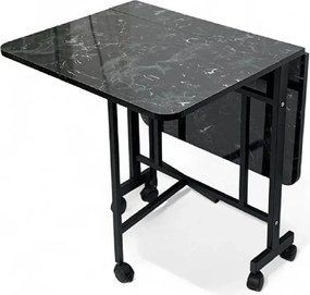 Masa Bucatarie pliabila cu roti Homs negru marmorat 120 x 80 x 74 cm