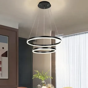 Lustra LED Cu Telecomanda, 2 cercuriNegru, 120w