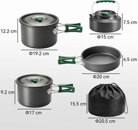 Outsunny Set de Vase pentru Camping 4-5 Persoane, Kit Gătit din Aluminiu, Gri | Aosom Romania