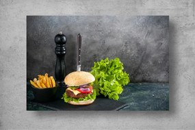Tapet Premium Canvas - Burger cu salata si cartofi prajiti