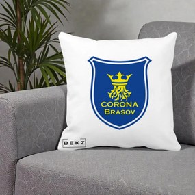Perna Personalizata Corona Brasov Fotbal, 40x40 cm, Alba Mata, Husa Detasabila, Perna Inclusa, BEKZ®