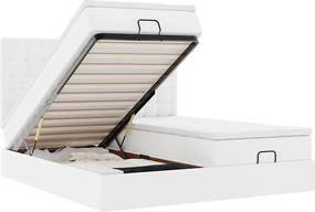 vidaXL Cadru pat otoman cu saltele alb pur 200x200cm piele artificială
