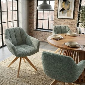 Scaun pivotant PAPILLON tesatura boucle verde salvie/ stejar