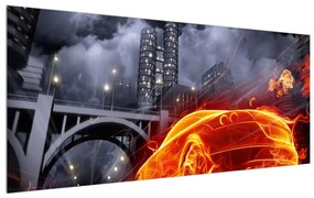 Tablou cu mașina arzând (120x50 cm), în 40 de alte dimensiuni noi