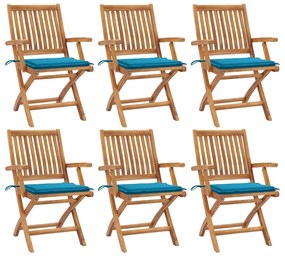 vidaXL Scaune grădină pliabile cu perne, 6 buc, lemn masiv tec