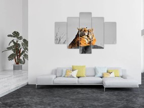 Tablou - Tigroaica cu pui, versiunea alb-negru (150x105 cm)