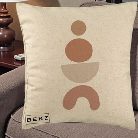 Perna Decorativa Geometric Boho Cercuri si Arc, 40x40 cm, Bej, Husa Detasabila, Perna Inclusa, BEKZ®