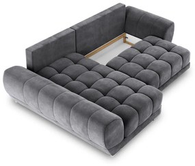 Colțar extensibil cu tapițerie de catifea și șezlong pe partea stângă Windsor &amp; Co Sofas Nuage, gri închis