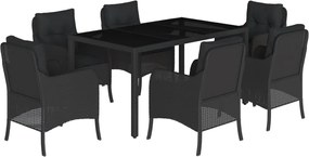 vidaXL Set mobilier de grădină cu perne, 7 piese, negru, poliratan
