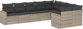 vidaXL Set canapele de grădină cu perne, 9 piese gri deschis poliratan