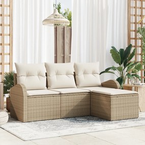 vidaXL Set de canapele pentru grădină cu pernă 4 pcs Bej Rattan poli