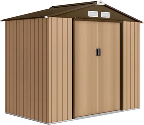 Outsunny Șopron de grădină exterior 2,42 m² 213x130x185 cm cu ușă culisantă, ventilație și kit de fundație, galben | Aosom Romania