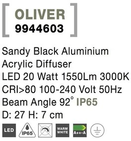 Plafoniera LED pentru iluminat exterior design modern slim IP65 OLIVER neagra