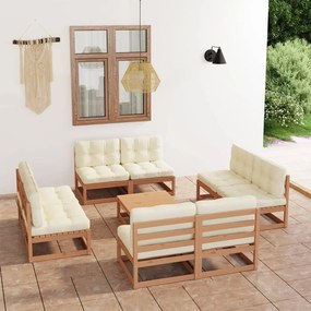 3076327 vidaXL Set mobilier de grădină cu perne, 9 piese, lemn masiv de pin