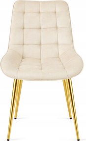 OFERTA Scaun de catifea bej deschis BERA cu picioare aurii II. calitate