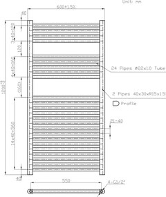 Novaservis - Radiator baie tip scară, 644W/230V, 120x60 cm, alb, drept