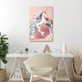 Tablou lume roz cu unicorn și curcubeu