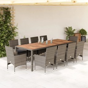 3278696 vidaXL Set mobilier grădină perne 11 piese gri poliratan/lemn acacia