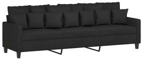 Canapea cu 3 locuri si taburet, negru, 210 cm, textil