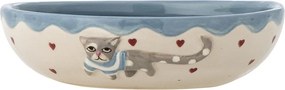 Set 3 piese din ceramică artizanală, multicolor, pictate manual cu pisică și inimi, pentru copii, „Mille"
