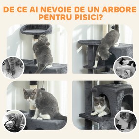 PawHut Ansamblu de joacă pentru pisici cu 2 căsuțe, culcuș și Hamac, 140 cm, Gri | Aosom Romania