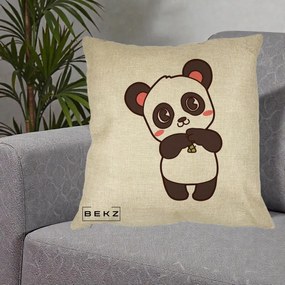 Perna Personalizata Panda Kawaii cu Bambus, 40x40 cm, Crem, Husa Detasabila, Perna Inclusa, BEKZ®