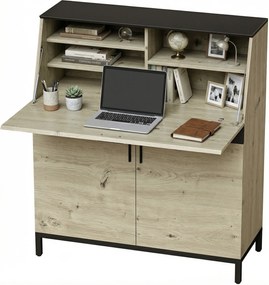 HOMCOM Birou-secretar industrial cu rafturi și cadru metalic 100 cm lemn natural și negru | Aosom Romania