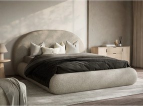 Pat matrimonial bej tapițat cu spațiu de depozitare cu somieră 180x200 cm Maumere – Maison de Rêve