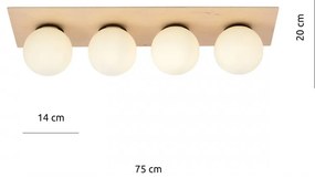 Plafoniera moderna cu baza din lemn si 4 globuri din sticla Kenzo
