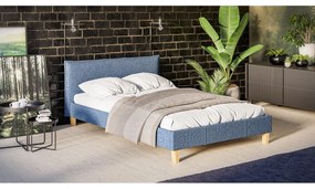 Pat matrimonial albastru cu tăblie și somieră 140x200 cm Tina – Ropez