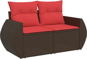 vidaXL Canapea de grădină cu 2 locuri, maro, din poliratan, cu perne